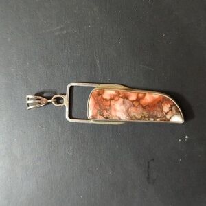 Renell Perry Navajo Artist Signed Pink Wild Horse Jasper Sterling Silver Pendant